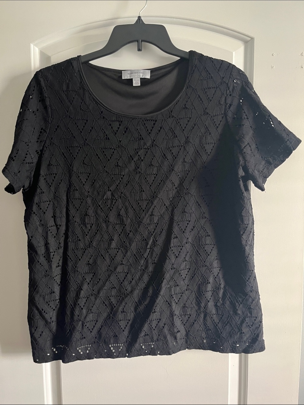 Marc New York Black Eyelet Short Sleeve Scoop Neck Top